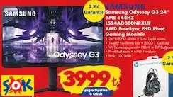 SAMSUNG ODYSSEY G3 24 1MS 144HZ LS24AG300NRXUF AMD FREESYNC FHD PİVOT GAMİNG MONİTÖR/OYUN MONİTÖRÜ